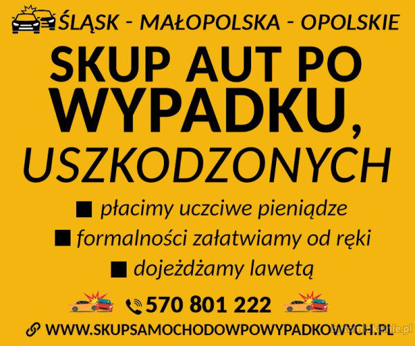 Uszkodzone auta kupię Transport lawetą Małopolska,Śląsk, Opolskie